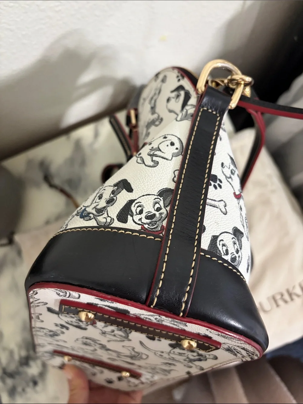 Dooney & Bourke Disney 101 Dalmatian Print Satchel with Red Trim - Picture 12 of 14